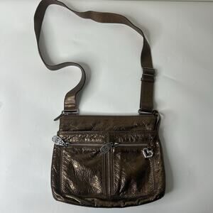 BRIGHTON Zoe Metallic Bronze Crinkled Leather Crossbody Shoulder Bag Purse